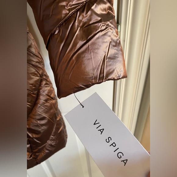 NWT Via Spiga inset bib quilted long puffer jacket - Picture 9 of 10